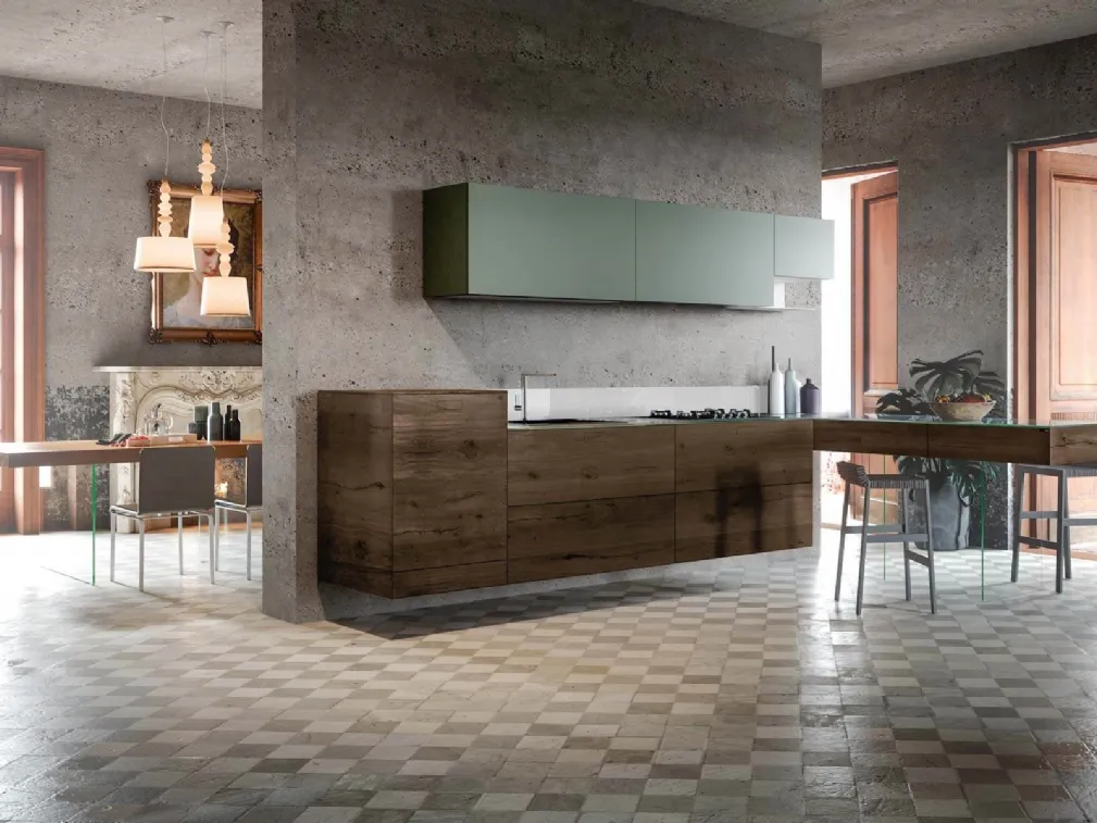 Cucina Design sospesa in legno e laccato opaco 36e8 0326 di Lago