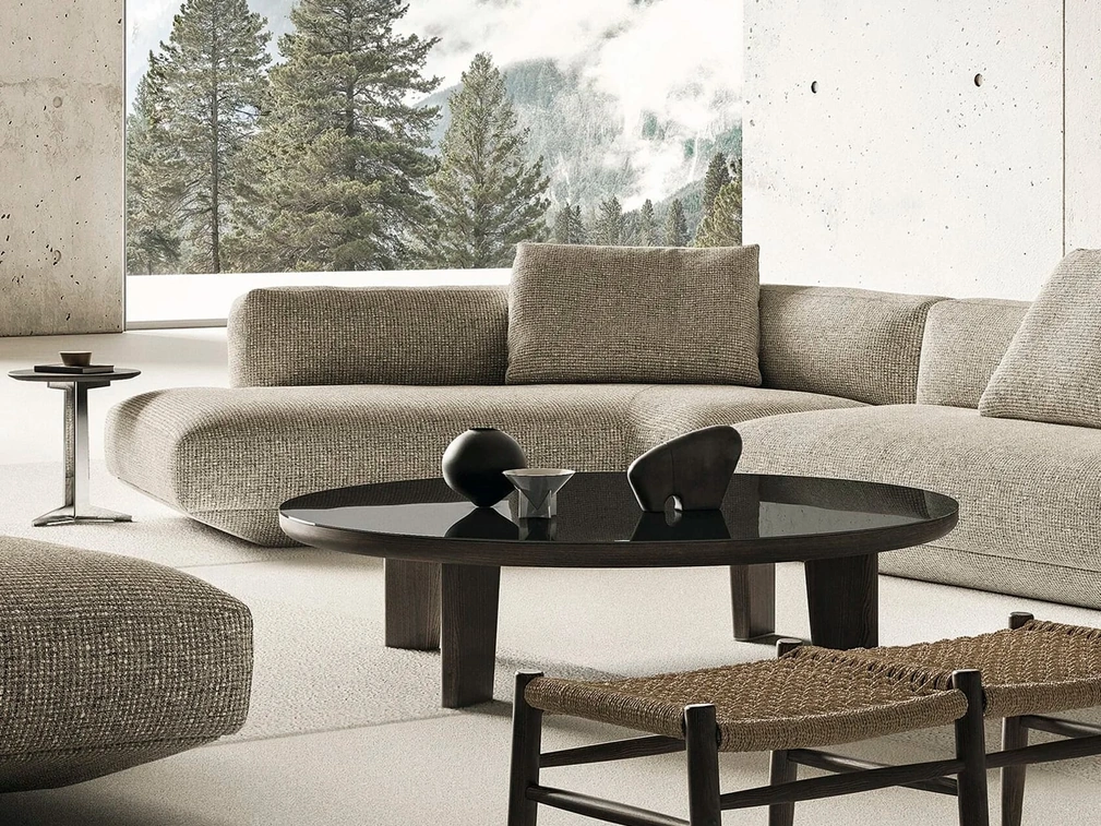 Tavolino Arnold in vetro e legno di Flexform