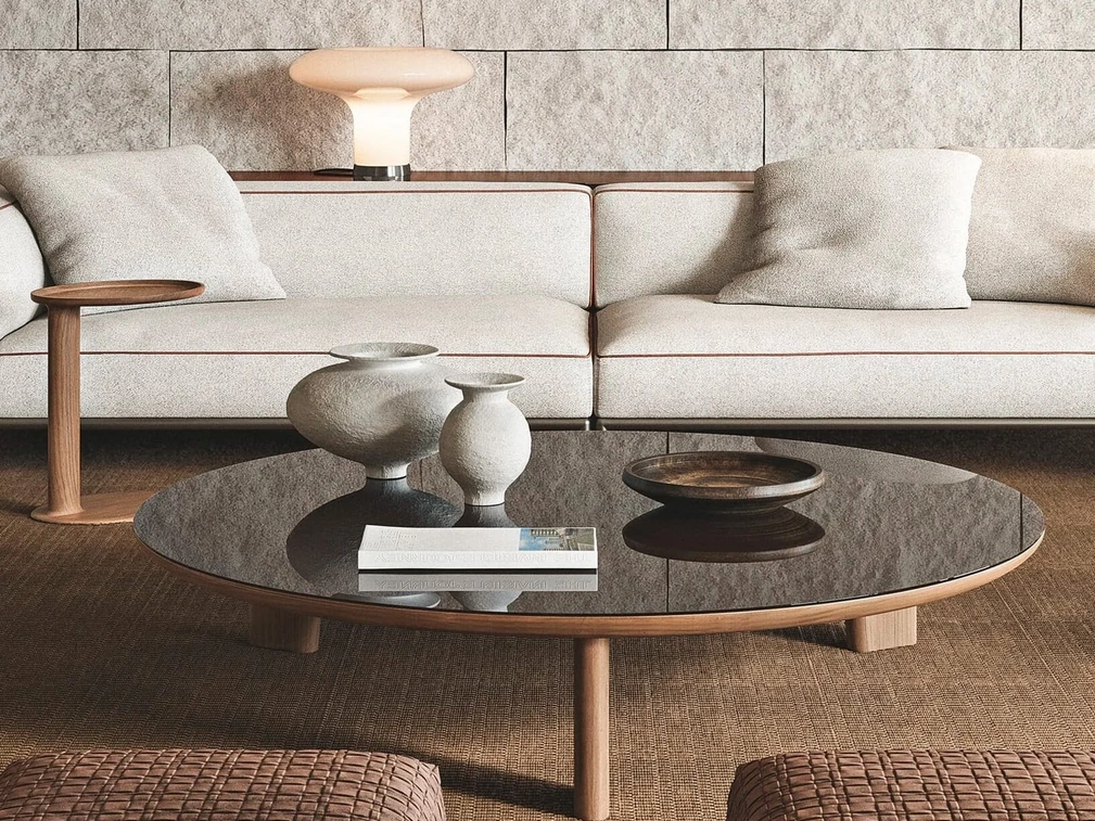 Tavolino Arnold in vetro e legno di Flexform
