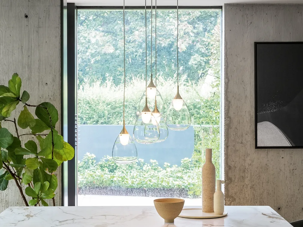 Lampada a sospensione in vetro pyrex e stelo metallico Gocce di Bonaldo