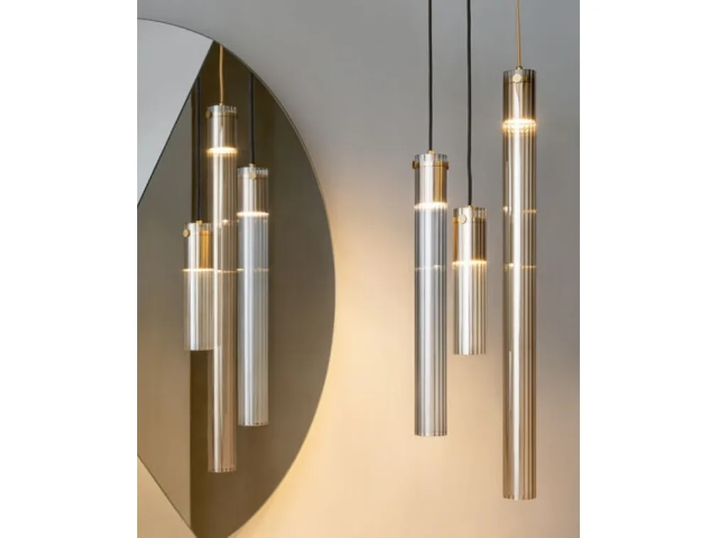 Lampada a sospensione in vetro pyrex cannettato Tube S di Riflessi