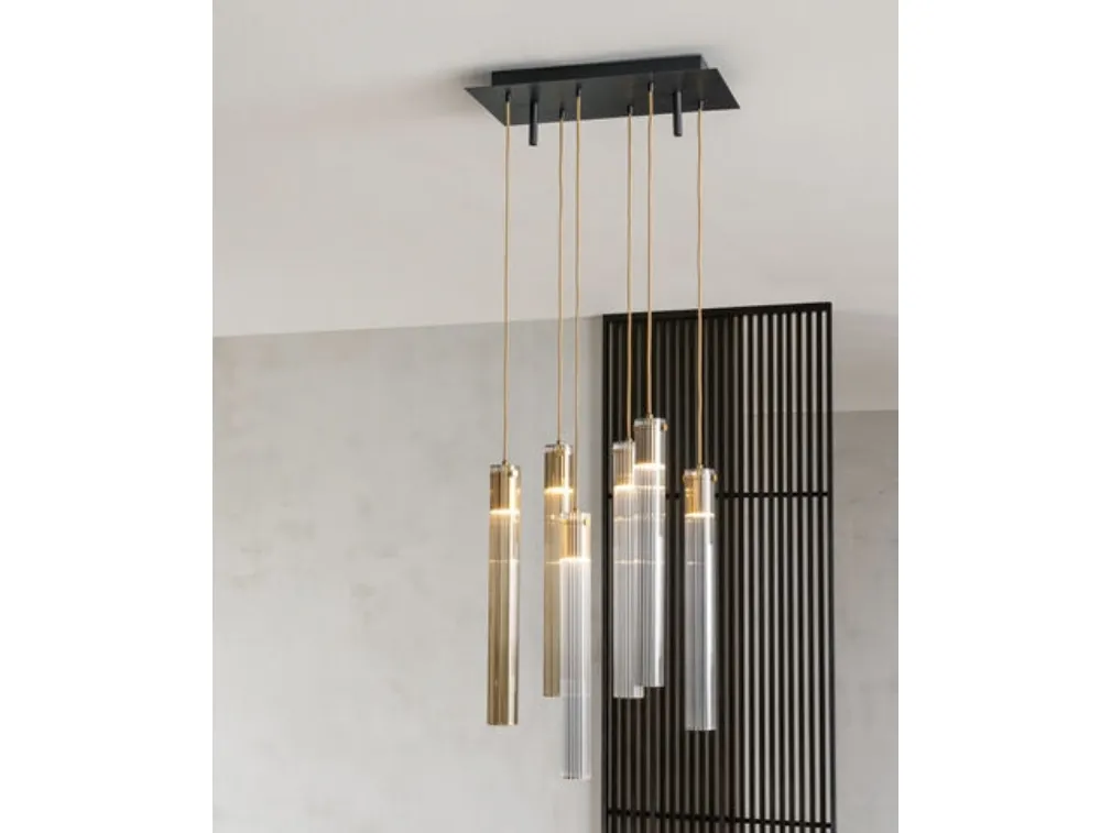 Lampada a sospensione in vetro pyrex cannettato Tube S di Riflessi