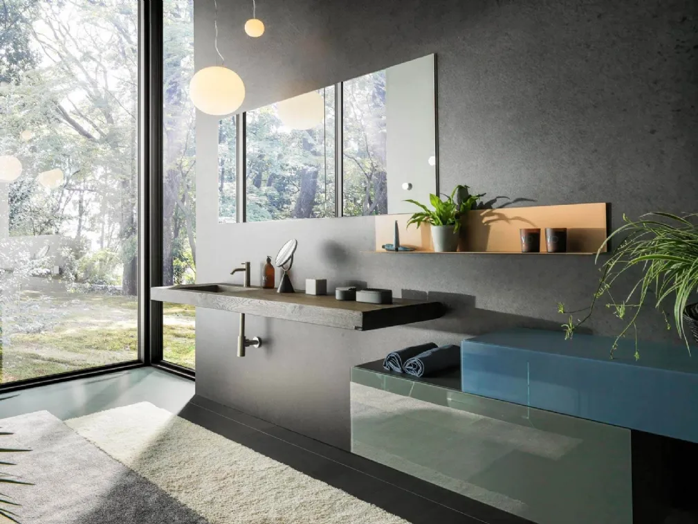 Mobile da Bagno sospeso Depth WildWood in legno e vetro laccato di Lago