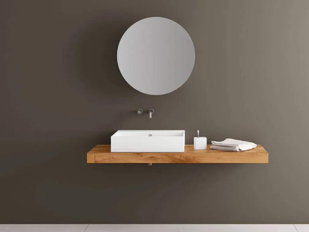 Lavabo Basica in ceramica con Top sospeso in legno di Rovere Wildwood di Lago
