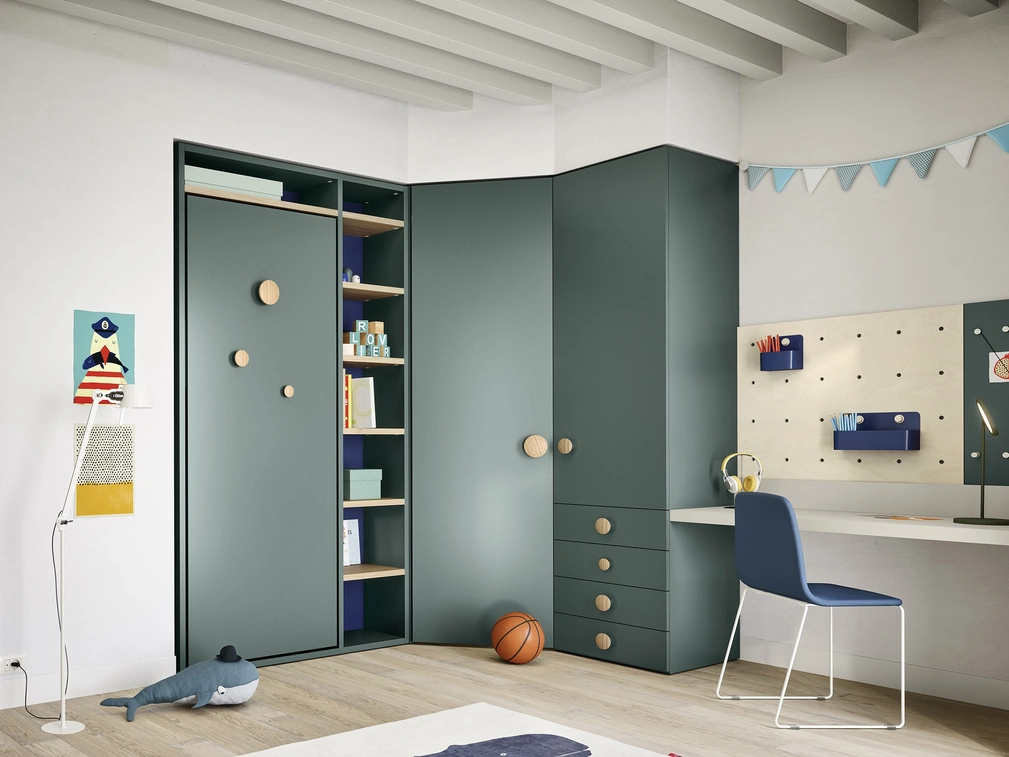 Cameretta Salvaspazio Twiddy con letto a ribalta di Nidi