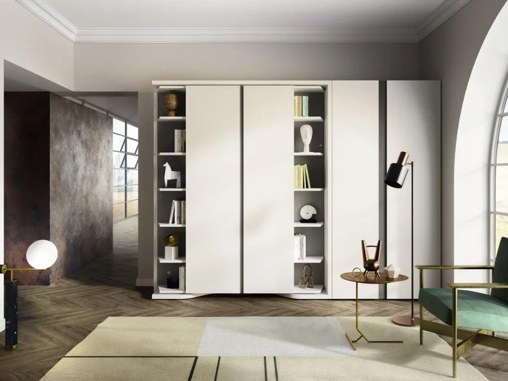 Letto a scomparsa trasformabile chiuso Living 18 LGM con armadio libreria in laccato opaco di Clei