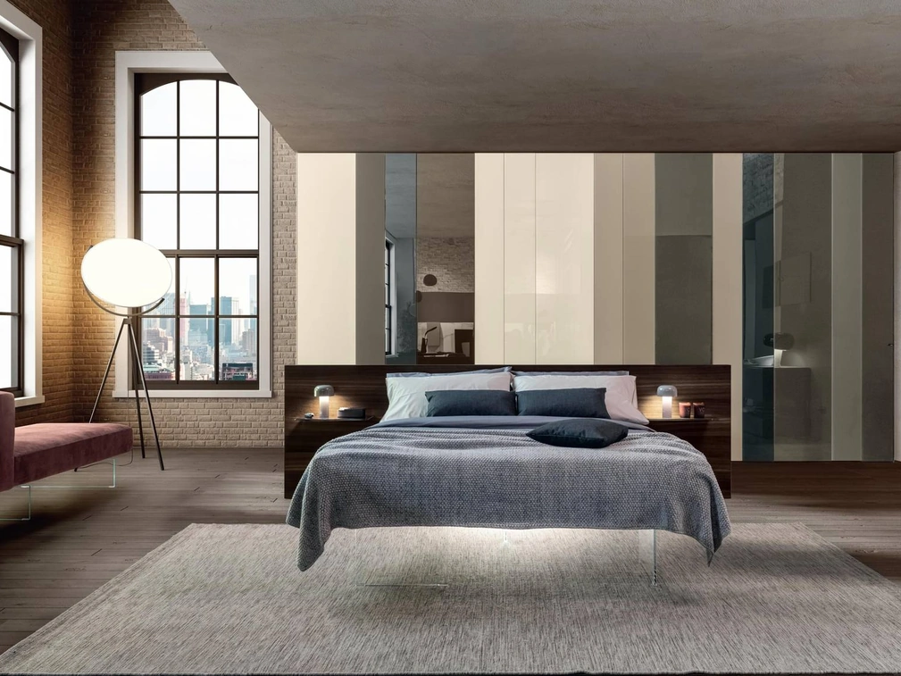 Letto con testiera in legno Air 1524 di Lago