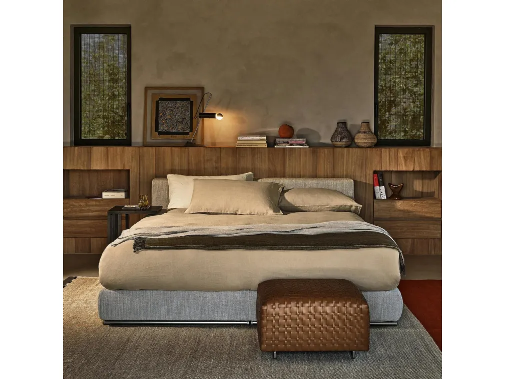 Letto matrimoniale in tessuto con box contenitore Groundpiece Slim di Flexform