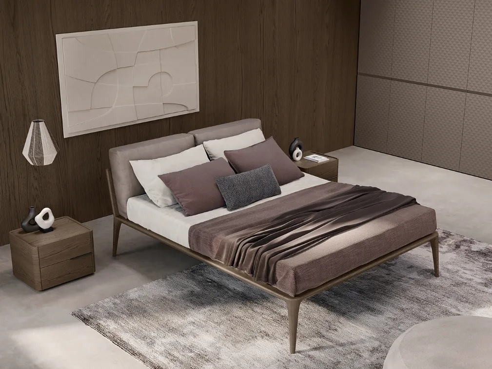 Letto Kalè in Rovere Visone con cuscini imbottiti di Olivieri