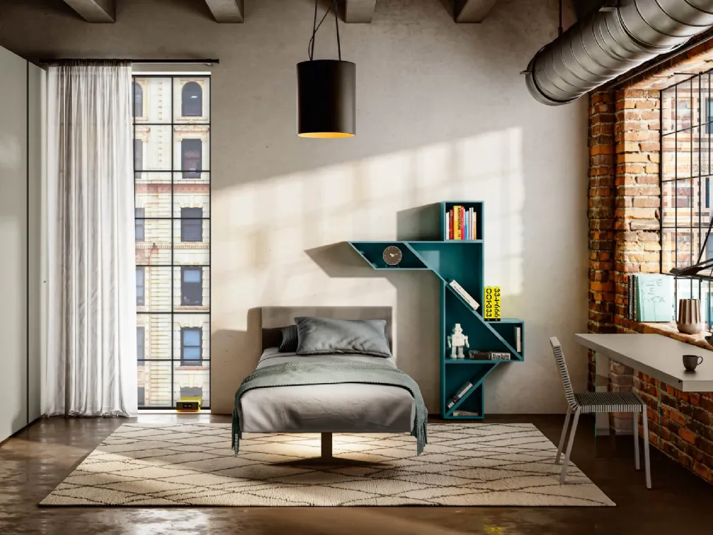Letto Singolo con testiera in tessuto e due gambe in metallo Steel di Lago