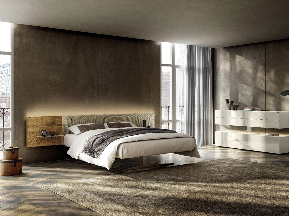 Letto con testiera in legno Steel 1717 di Lago