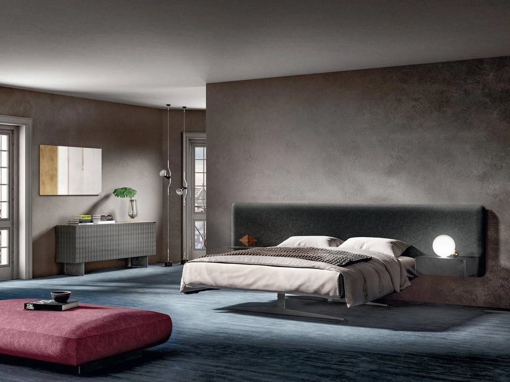 Letto Steel 1747 con testiera in velluto imbottito di Lago