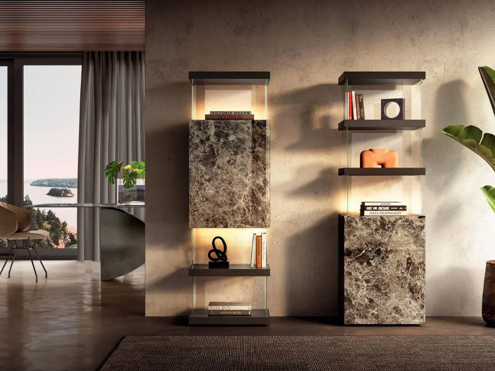 Libreria di design Air 2682 in vetro effetto marmo di Lago