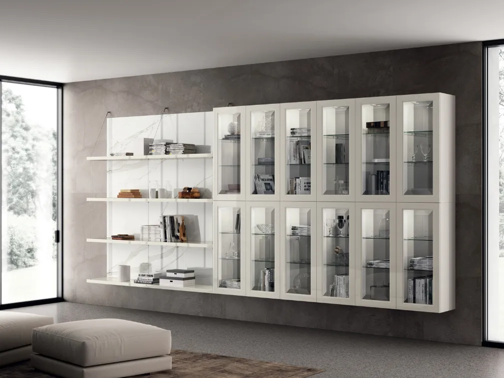 Libreria Living Exclusiva in laccato lucido Bianco Prestige di Scavolini