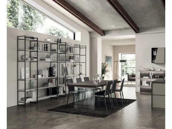 Libreria Living Liberamente sistema Metro in alluminio e decorativo Concrete Jersey di Scavolini