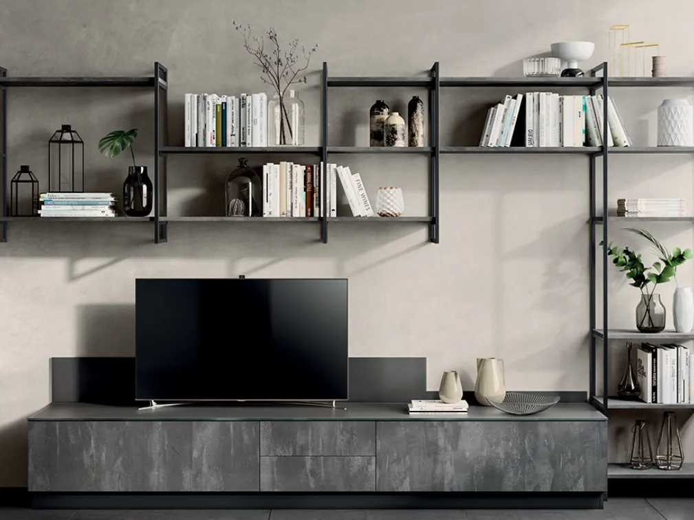 Libreria Living Mood sistema Metro color Antracite di Scavolini