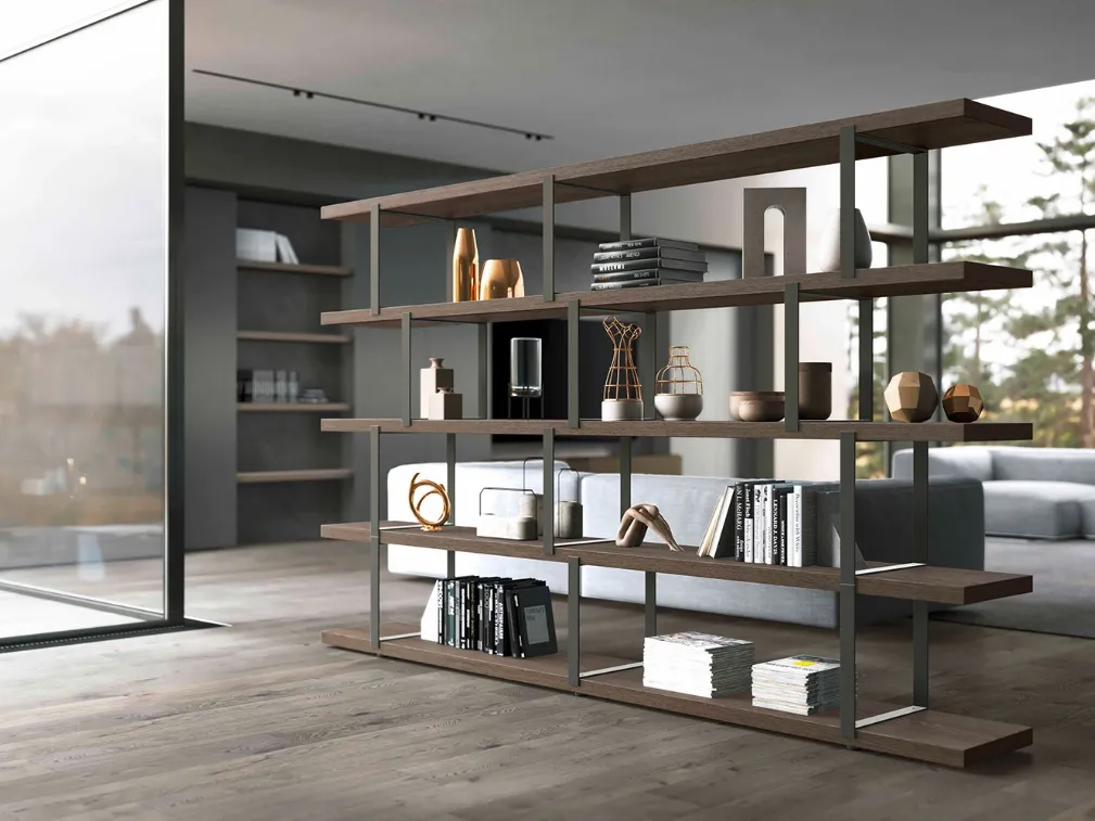 Libreria divisoria New York in Rovere Grigio di Olivieri