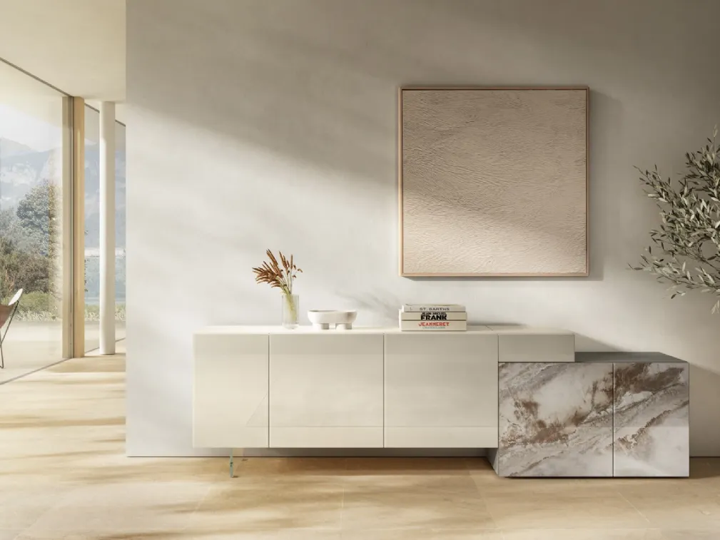 Madia 36e8 Bianca in vetro laccato e Marble Glass effetto marmo di Lago