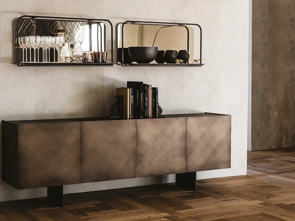 Madia Arizona in legno Brushed Bronze con top in cristallo extrachiaro verniciato moka acidato di Cattelan Italia