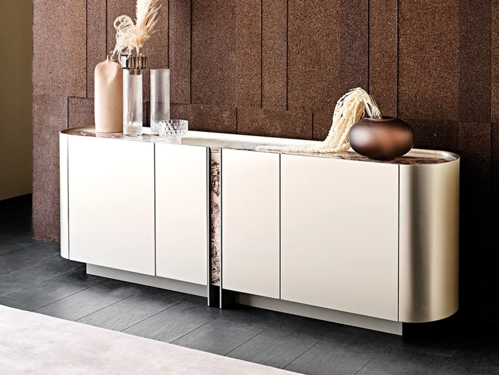 Madia in legno laccato con top e inserto in cristallo con stampa artistica decorativa Dynasty di Cattelan Italia