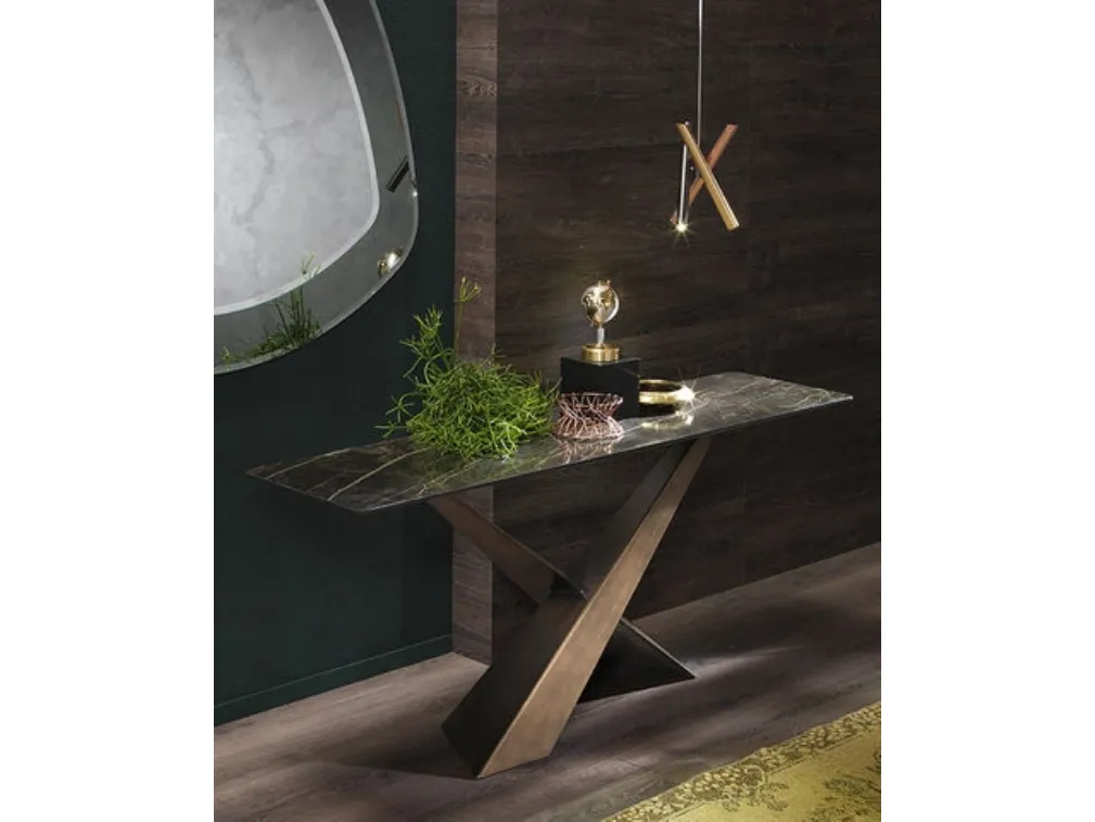 Mobile ingresso Consolle Living con top in Ceramica e base in ottone spazzolato a mano di Riflessi