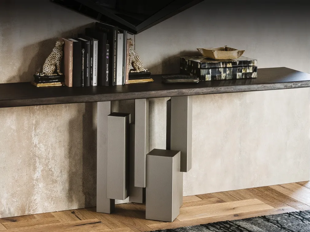 Consolle con base in acciaio e piano in legno massello Skyline di Cattelan Italia