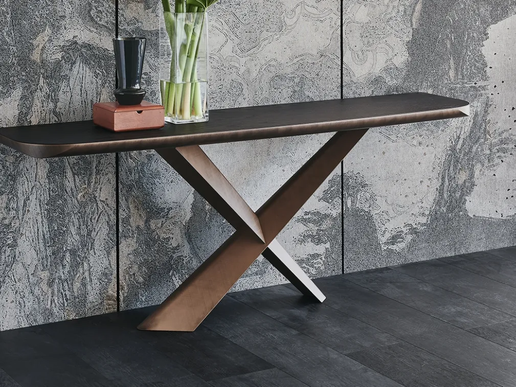 Consolle con piano in legno massello e acciaio Terminal Wood-C di Cattelan Italia