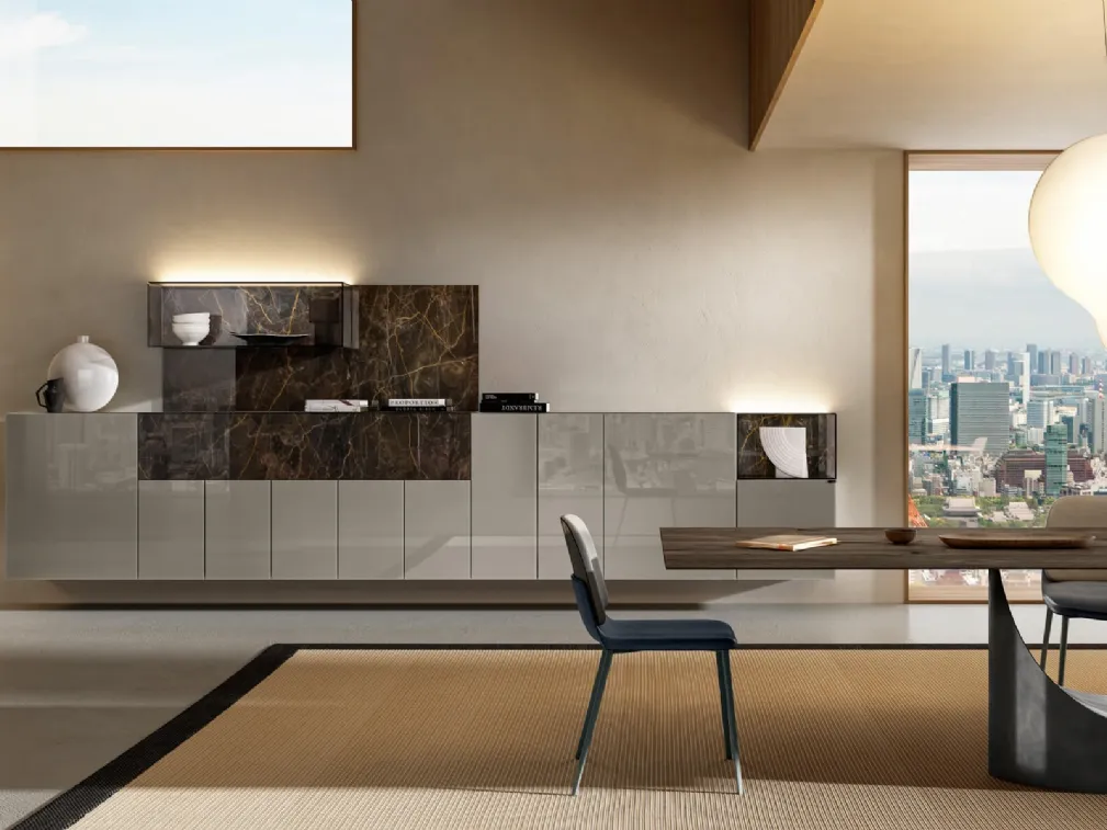 Mobile sospeso 36e8 Elegante in vetro laccato Grigio lucido di Lago