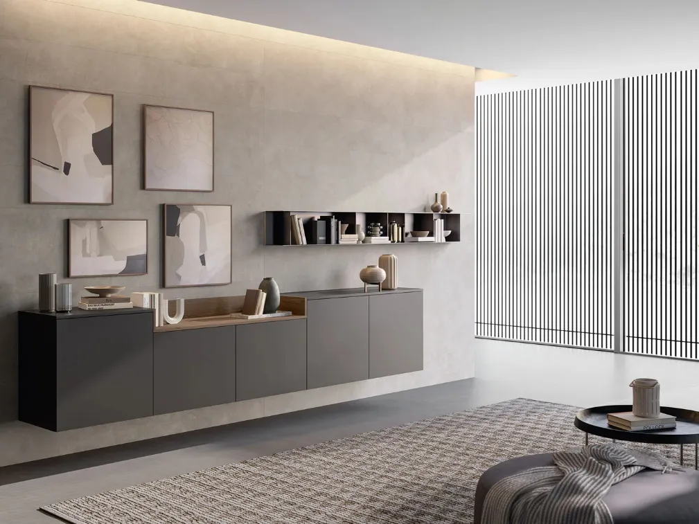 Mobile sospeso Living Time in laccato opaco di Arredo3