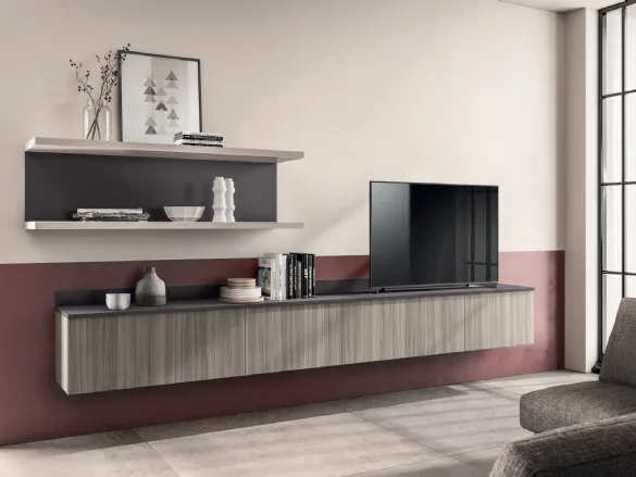Parete Attrezzata sospesa Living Easy Urban 01 in decorativo Eucalipto Taj di Scavolini