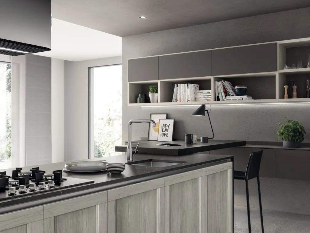Parete Attrezzata sospesa Living Evolution in laccato Grigio di Scavolini