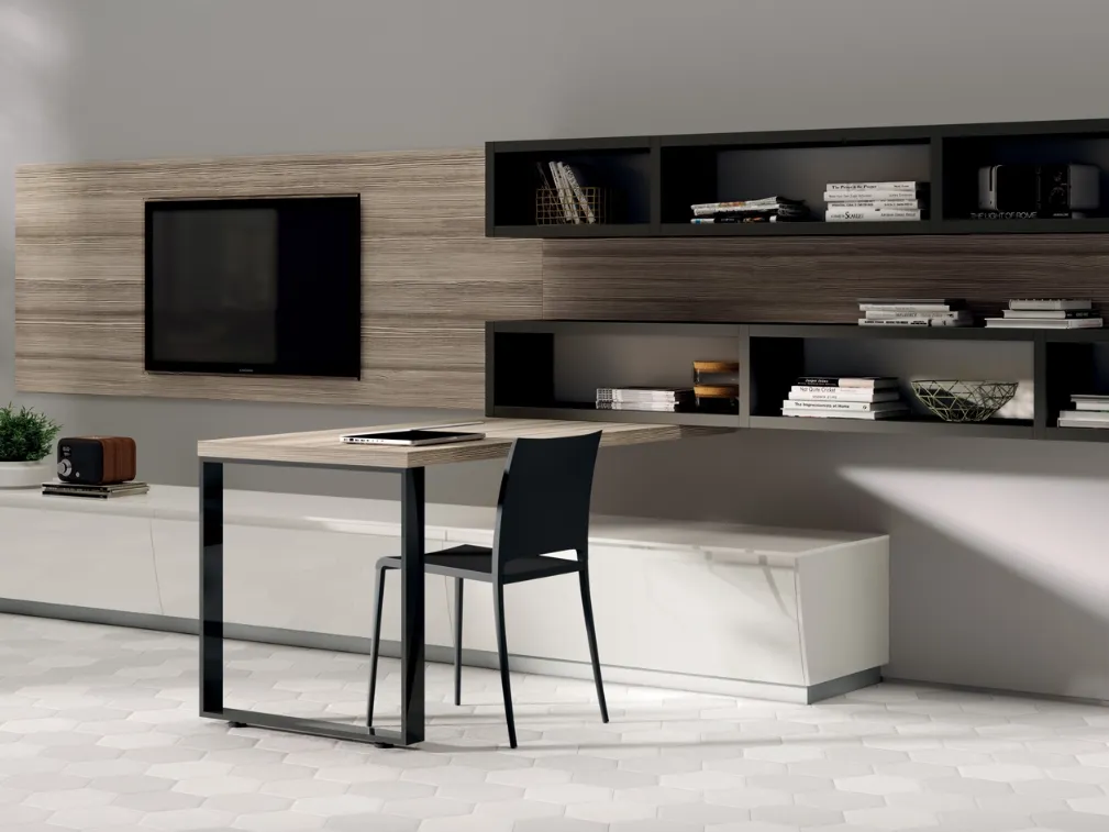 Parete Attrezzata Living Flux in decorativo Larice Zolfino e laccato di Scavolini