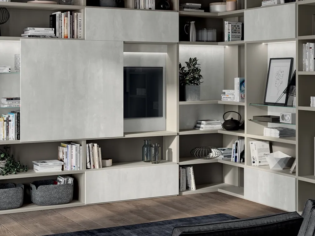 Parete Attrezzata Living Liberamente in decorativo Concrete Jersey di Scavolini