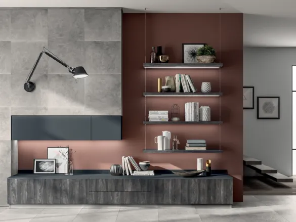 Parete Attrezzata Living Liberamente 04 in decorativo Rovere Lavagna di Scavolini