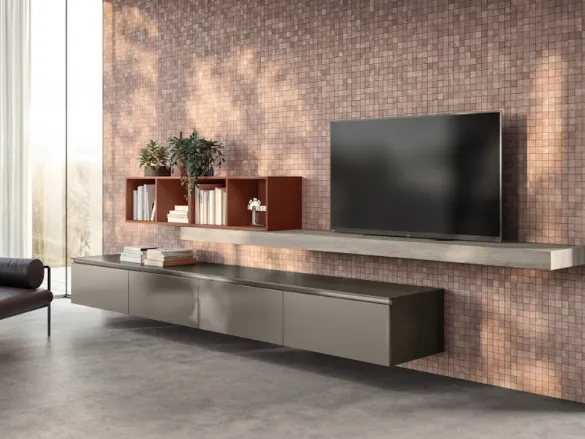 Parete Attrezzata Living Lumina 02 in laminato Urban Steel di Scavolini