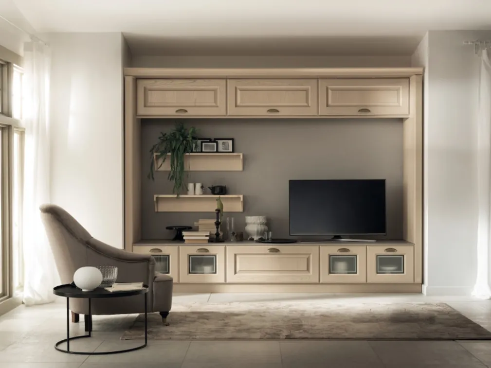 Parete Attrezzata Living Madeleine in Frassino Bianco Burro di Scavolini