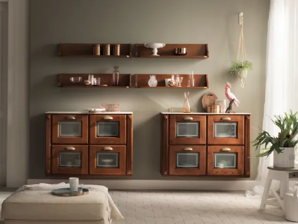 Parete Attrezzata Living Madeleine 03 sospesa in Castagno di Scavolini