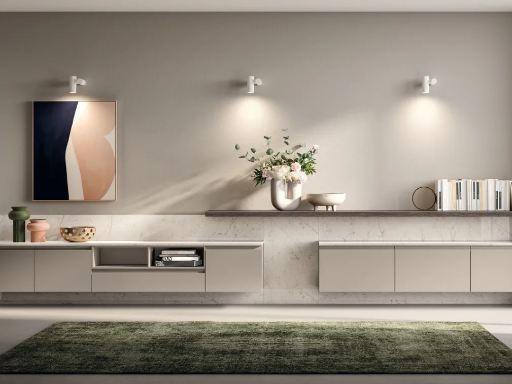 Parete Attrezzata Living Motus in laccato opaco Visone di Scavolini