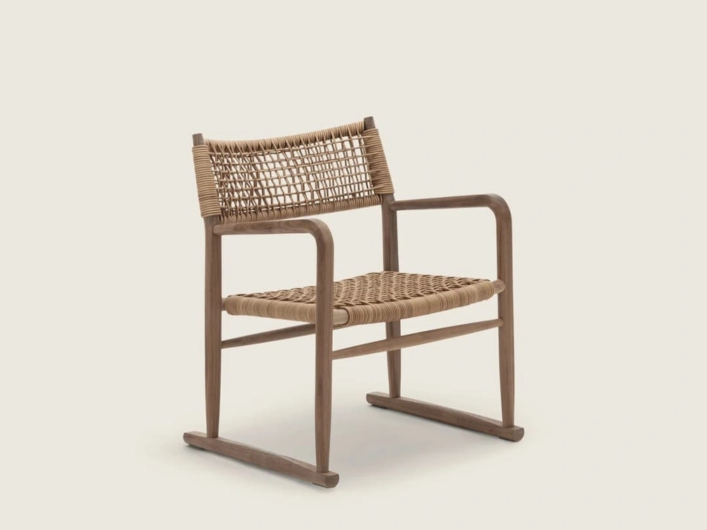 Poltroncina Kim SH Cord in legno e cuoio intrecciato di Flexform