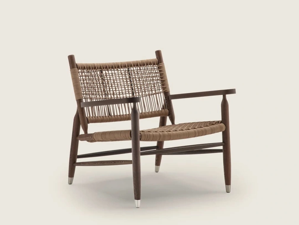 Poltroncina in legno e cuoio intrecciato Tessa SH Cord di Flexform