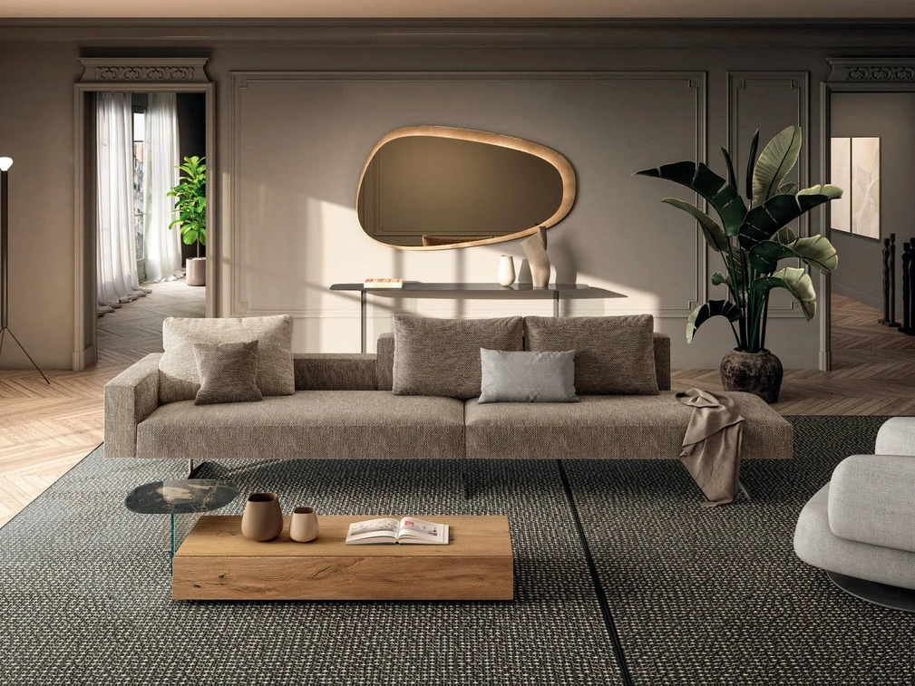 Divano lineare in tessuto Air di Lago