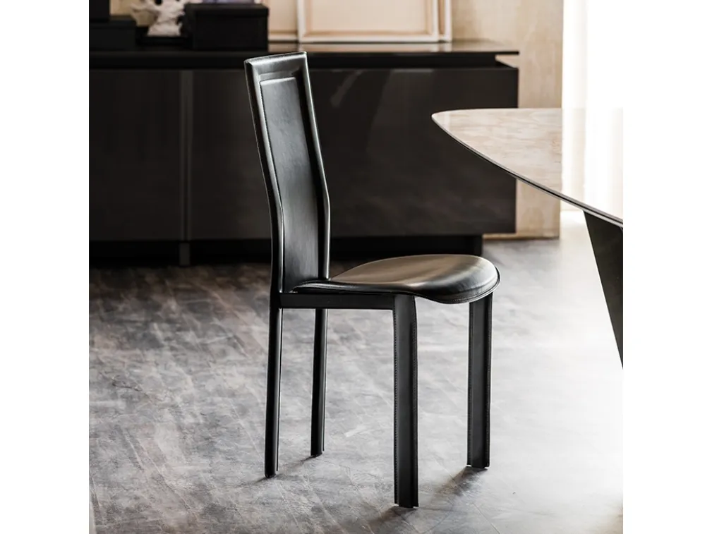 Sedia in acciaio con rivestimento in cuoio Lara di Cattelan Italia