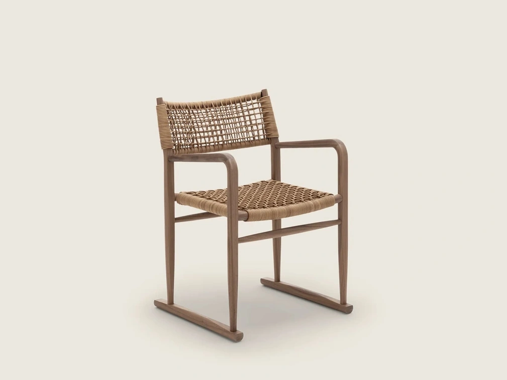 Sedia Kim SH Cord in cuoio e legno di Flexform
