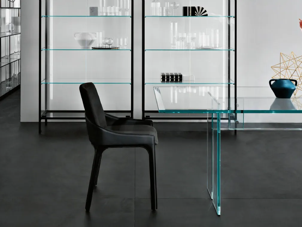 Sedia Plié in pelle Nubuck Lavagna con struttura rivestita in cuoio Nero di Fiam
