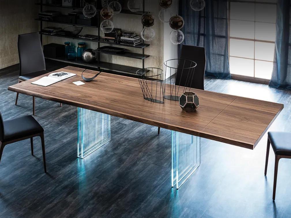 Tavolo allungabile in legno con base in cristallo Ikon Drive di Cattelan Italia