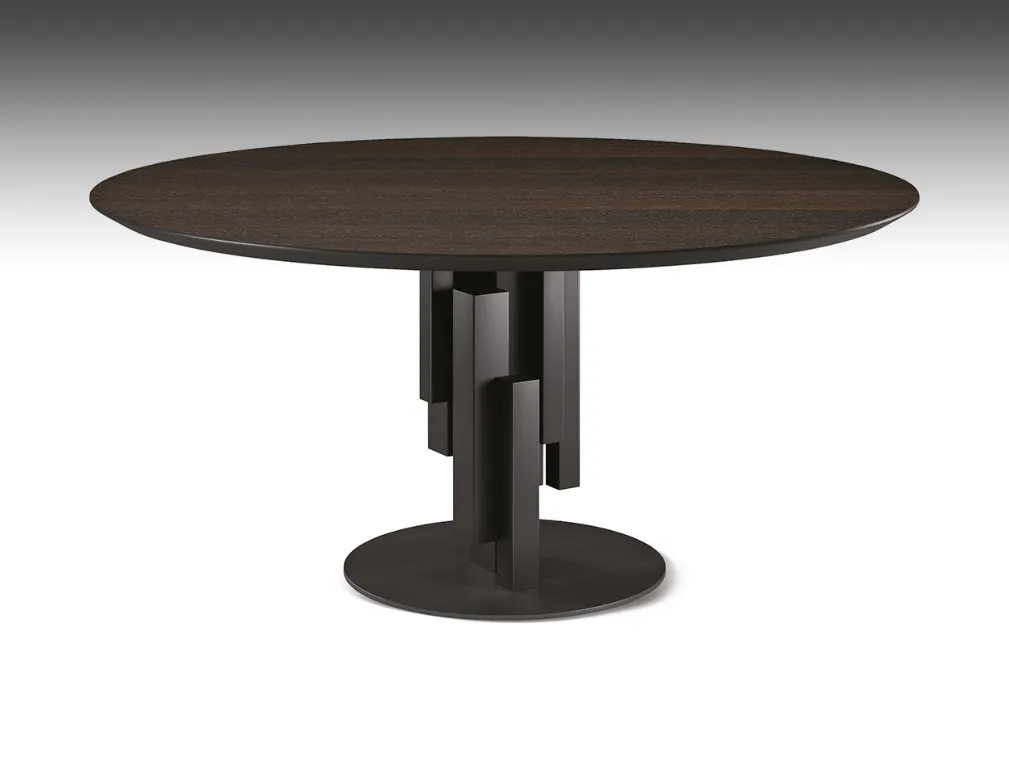 Tavolo con base in metallo e piano rotondo in legno Skyline Wood Round di Cattelan