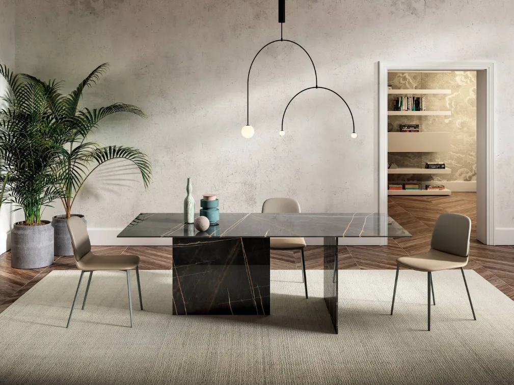 Tavolo Stratum 2470 in vetro effetto marmo di Lago