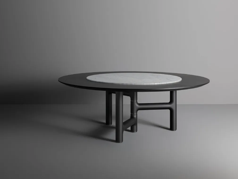 Tavolo rotondo Pivot ST con top in legno e marmo di Bonaldo