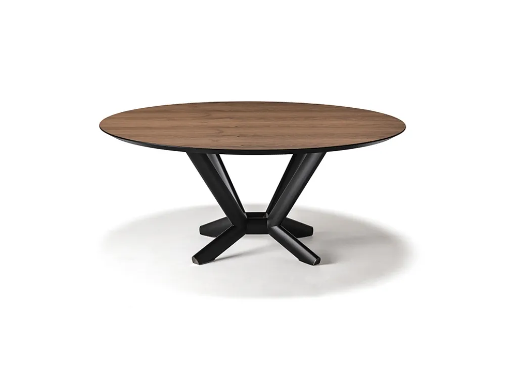 Tavolo con base in acciaio e piano tondo in legno Planer Wood Round di Cattelan Italia
