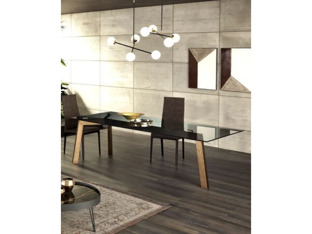 Tavolo Treble rettangolare con top in cristallo di Riflessi